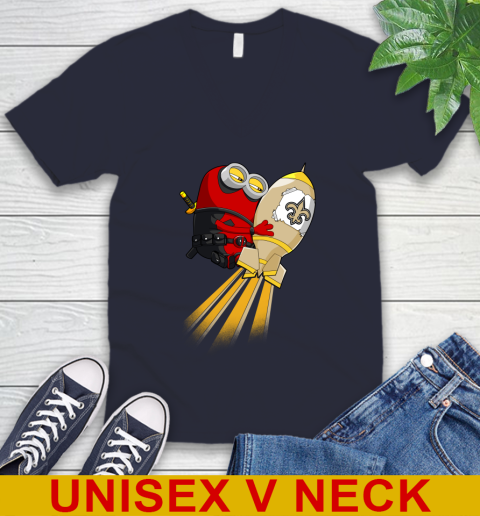 NFL Football New Orleans Saints Deadpool Minion Marvel Shirt V-Neck T-Shirt 2