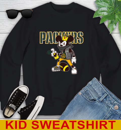 Green Bay Packers NFL Football Mickey Peace Sign Sports Youth Sweatshirt 2