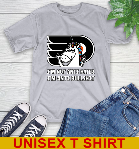 Philadelphia Flyers NHL Hockey Unicorn I'm Not Anti Hater I'm Anti Bullshit T-Shirt 6