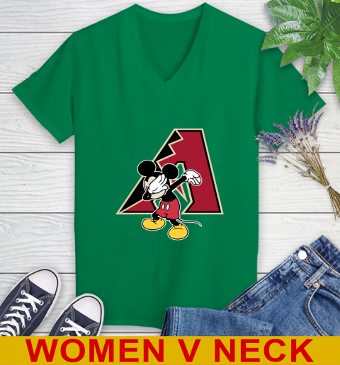 Arizona Diamondbacks MLB Baseball Dabbing Mickey Disney Sports Women's V-Neck T-Shirt 6