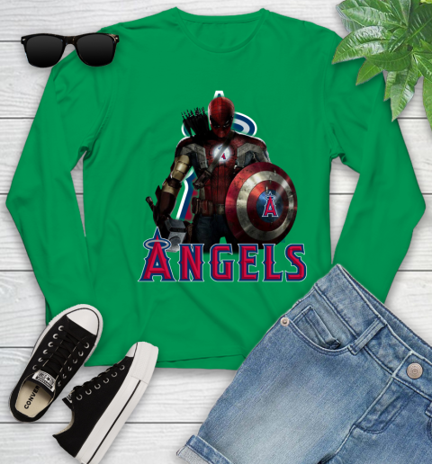 MLB Captain America Thor Spider Man Hawkeye Avengers Endgame Baseball Los Angeles Angels Youth Long Sleeve 6