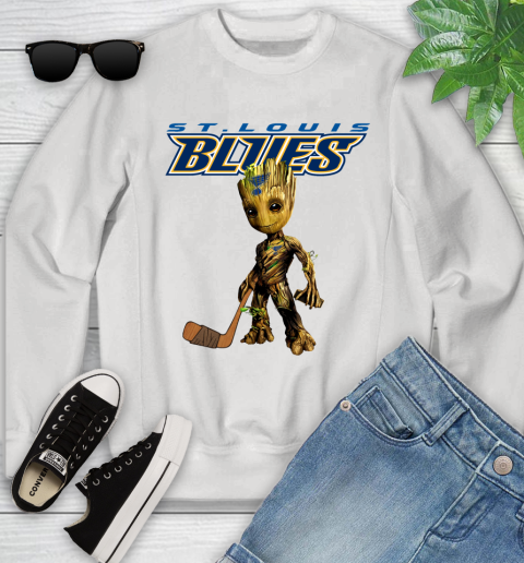 St.Louis Blues NHL Hockey Groot Marvel Guardians Of The Galaxy Youth Sweatshirt