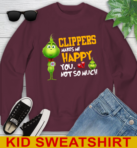 NBA Los Angeles Clippers Makes Me Happy You Not So Much Grinch Basketball Sports Youth Sweatshirt 4