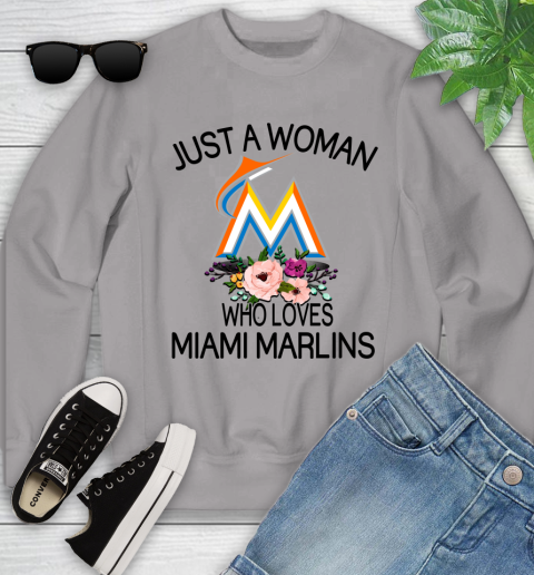 MLB Just A Woman Who Loves Miami Marlins Baseball Sports Youth Sweatshirt 2