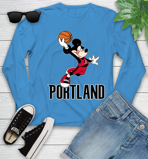 NBA Basketball Portland Trail Blazers Cheerful Mickey Mouse Shirt Youth Long Sleeve 7