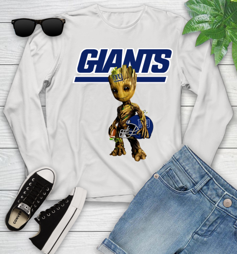 New York Giants NFL Football Groot Marvel Guardians Of The Galaxy Youth Long Sleeve
