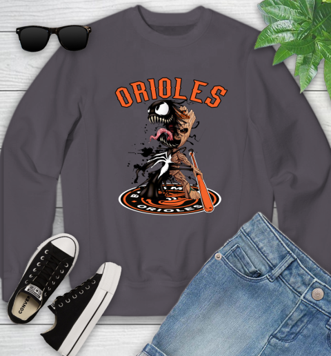 MLB Baltimore Orioles Baseball Venom Groot Guardians Of The Galaxy Youth Sweatshirt 6