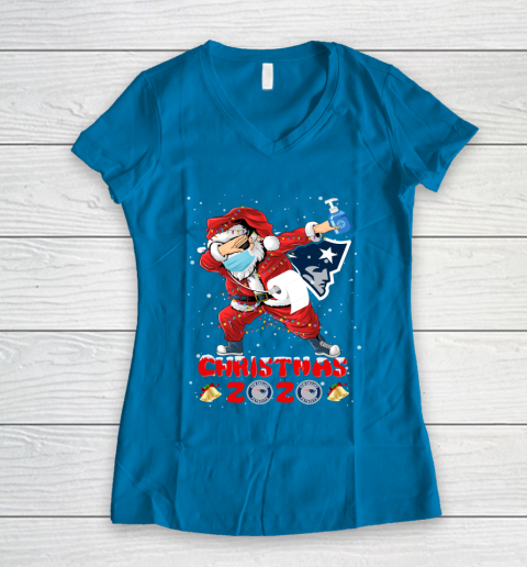 New England Patriots Funny Santa Claus Dabbing Christmas 2020 NFL Women's V-Neck T-Shirt 5