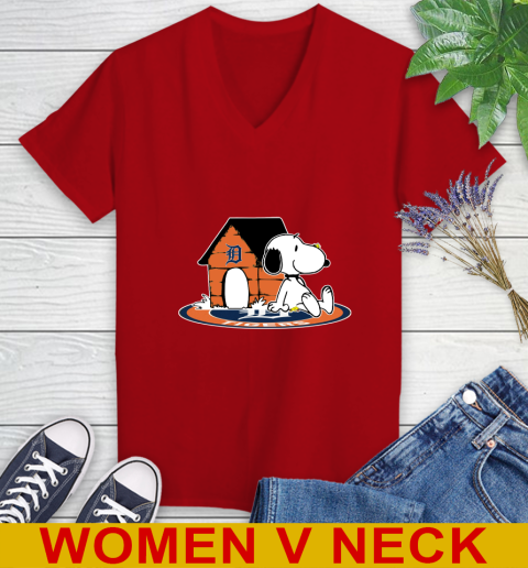 MLB Baseball Detroit Tigers Snoopy The Peanuts Movie Shirt Women's V-Neck T-Shirt 12