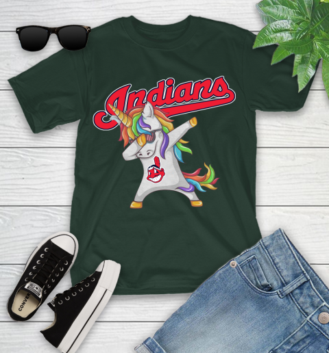 Cleveland Indians MLB Baseball Funny Unicorn Dabbing Sports Youth T-Shirt 5
