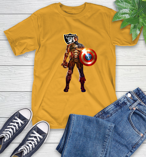 NFL Captain America Marvel Avengers Endgame Football Sports Oakland Raiders T-Shirt 3