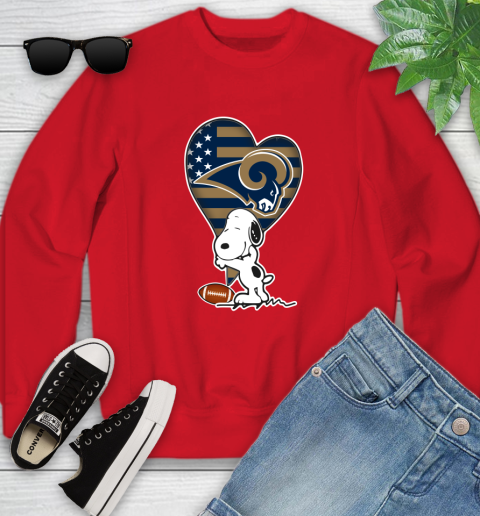 Los Angeles Rams NFL Football The Peanuts Movie Adorable Snoopy Youth Sweatshirt 9