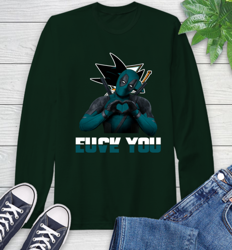 NHL San Jose Sharks Deadpool Love You Fuck You Hockey Sports Long Sleeve T-Shirt 7