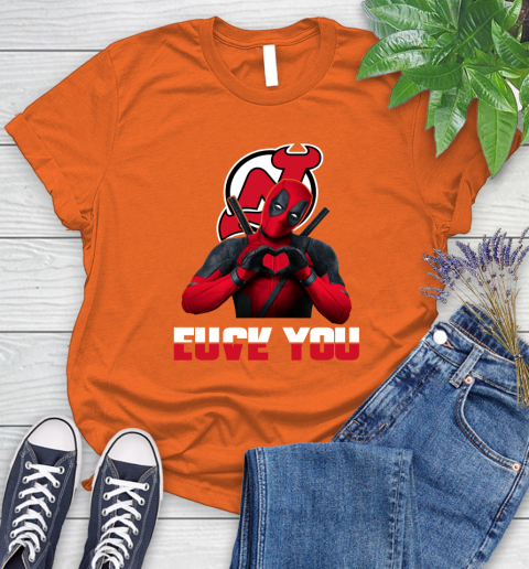 NHL New Jersey Devils Deadpool Love You Fuck You Hockey Sports Women's T-Shirt 3