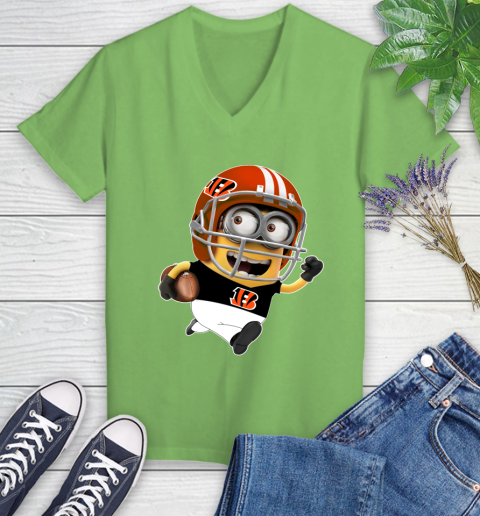 NFL Cincinnati Bengals Minions Disney Football Sports Women's V-Neck T-Shirt 11