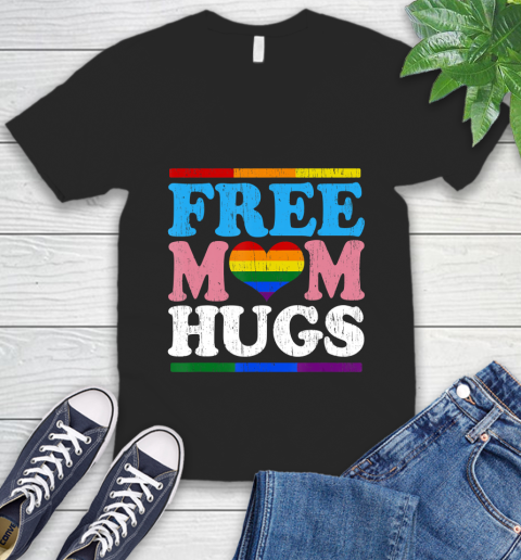 Nurse Shirt Vintage Free Mom Hugs rainbow Transgender Heart LGBT Pride T Shirt V-Neck T-Shirt