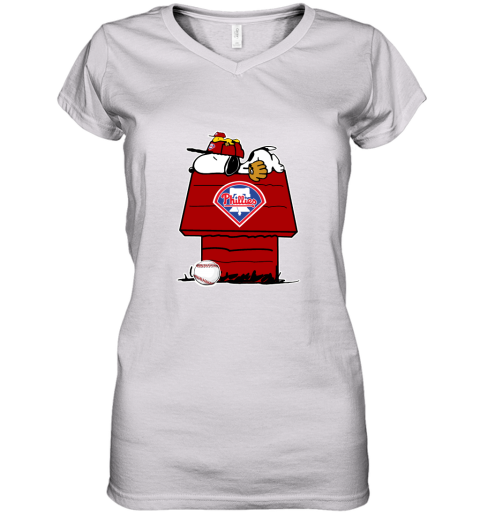 Philadelphia Phillies Snoopy And Woodstock Resting Together MLB Women's V-Neck T-Shirt