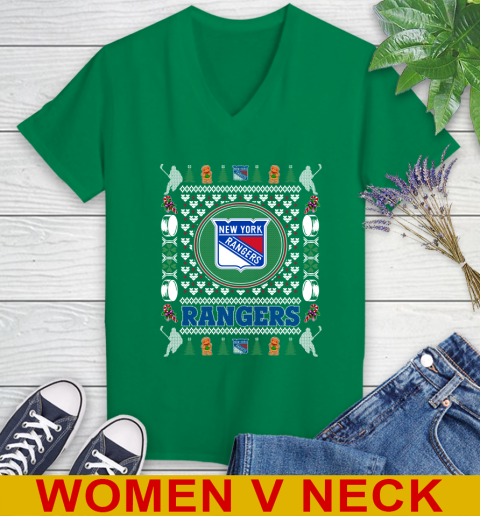 New York Rangers Merry Christmas NHL Hockey Loyal Fan Women's V-Neck T-Shirt 5