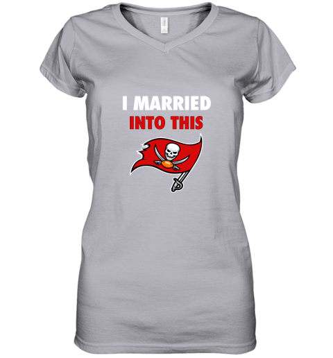 qndk i married into this tampa bay buccaneers football nfl women v neck t shirt 39 front sport grey