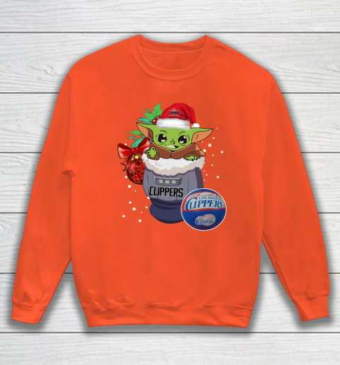 LA Clippers Christmas Baby Yoda Star Wars Funny Happy NBA Sweatshirt 4