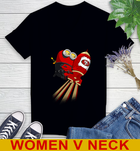 NFL Football San Francisco 49ers Deadpool Minion Marvel Shirt Women's V-Neck T-Shirt
