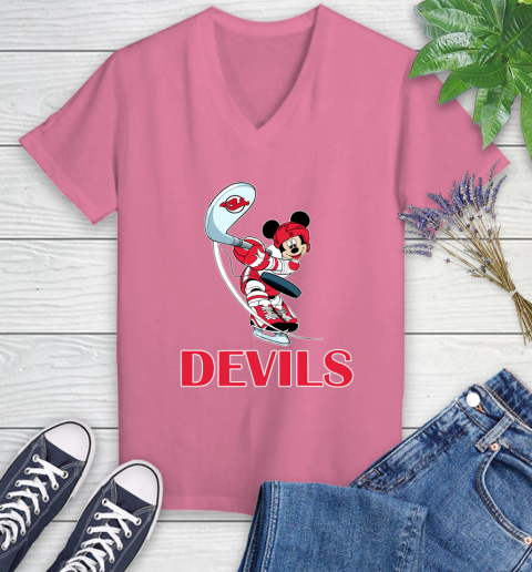 NHL Hockey New Jersey Devils Cheerful Mickey Mouse Shirt Women's V-Neck T-Shirt 11