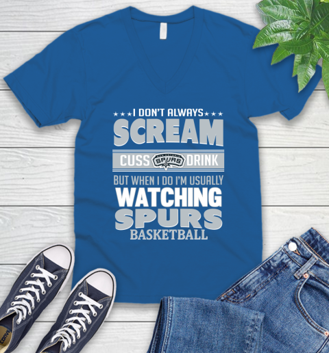 San Antonio Spurs NBA Basketball I Scream Cuss Drink When I'm Watching My Team V-Neck T-Shirt 5