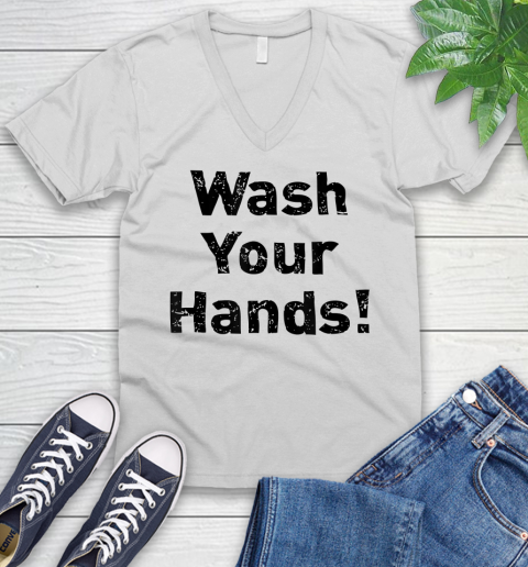 Nurse Shirt Wash Your Hands Distressed Print T Shirt V-Neck T-Shirt