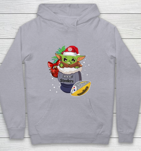 Pittsburgh Steelers Christmas Baby Yoda Star Wars Funny Happy NFL Youth Hoodie 5