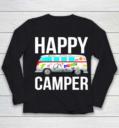 Happy Camper Camping Van Peace Sign Hippies 1970s Campers Youth Long Sleeve