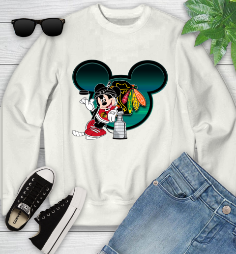 NHL Chicago Blackhawks Stanley Cup Mickey Mouse Disney Hockey T Shirt Youth Sweatshirt