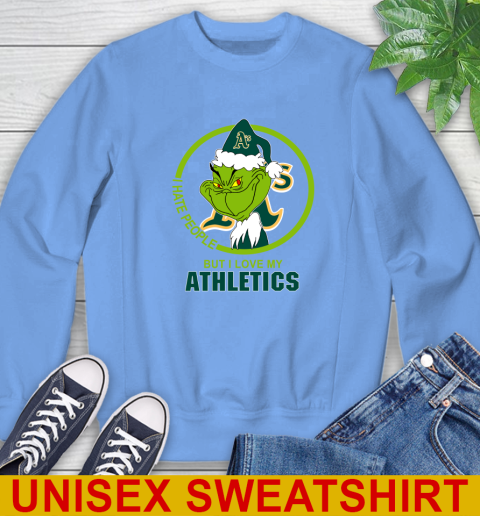 Oakland Athletics MLB Christmas Grinch I Hate People But I Love My Favorite Baseball Team Sweatshirt 11