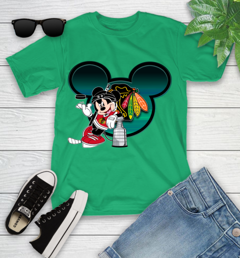 NHL Chicago Blackhawks Stanley Cup Mickey Mouse Disney Hockey T Shirt Youth T-Shirt 6