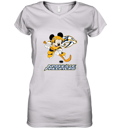 NHL Hockey Mickey Mouse Team Nashville Predators Women's V-Neck T-Shirt