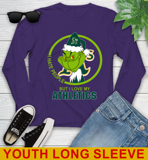 Oakland Athletics MLB Christmas Grinch I Hate People But I Love My Favorite Baseball Team Youth Long Sleeve 5