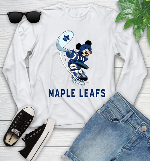 NHL Hockey Toronto Maple Leafs Cheerful Mickey Mouse Shirt Youth Long Sleeve 2