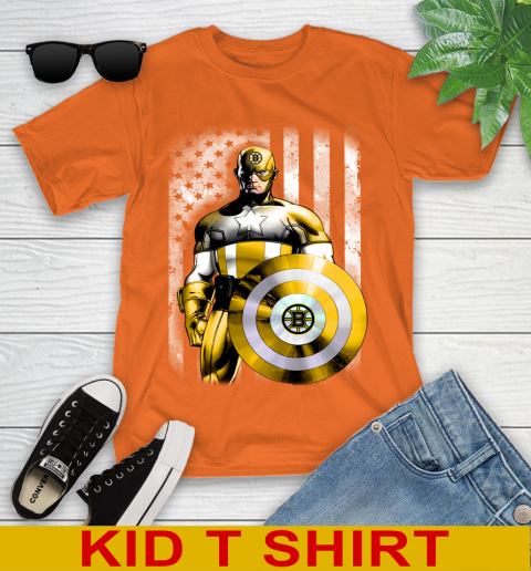 Boston Bruins NHL Hockey Captain America Marvel Avengers American Flag Shirt Youth T-Shirt 8