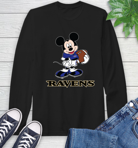 NFL Football Baltimore Ravens Cheerful Mickey Mouse Shirt Long Sleeve T-Shirt