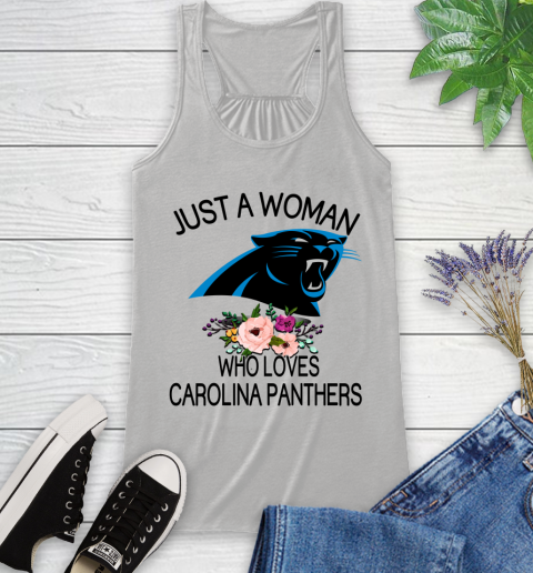 NFL Just A Woman Who Loves Carolina Panthers Football Sports Racerback Tank