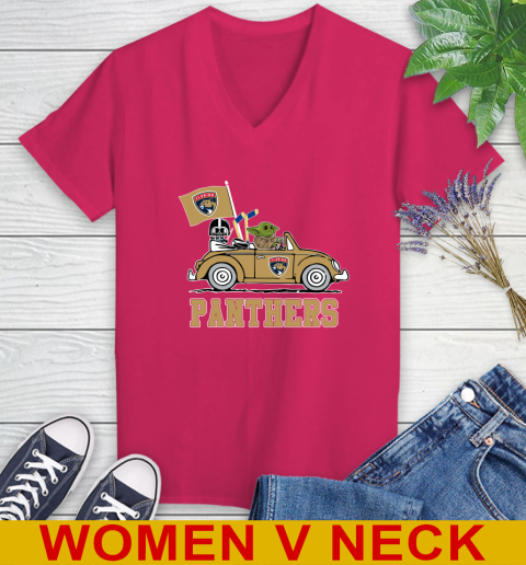 NHL Hockey Florida Panthers Darth Vader Baby Yoda Driving Star Wars Shirt Women's V-Neck T-Shirt 10