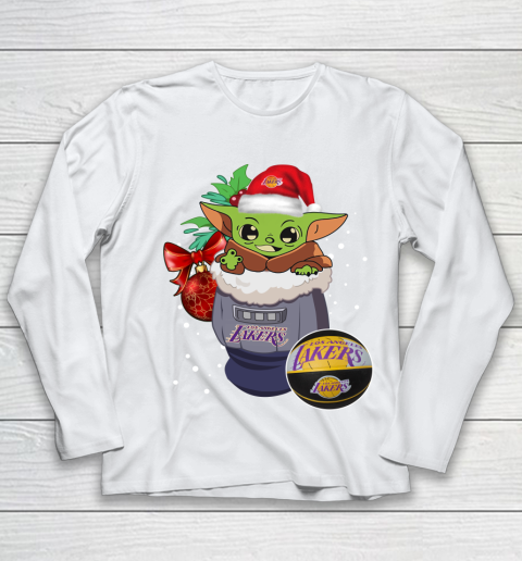 Los Angeles Lakers Christmas Baby Yoda Star Wars Funny Happy NBA Youth Long Sleeve 2