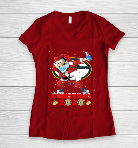 Green Bay Packers Funny Santa Claus Dabbing Christmas 2020 NFL Women's V-Neck T-Shirt 8