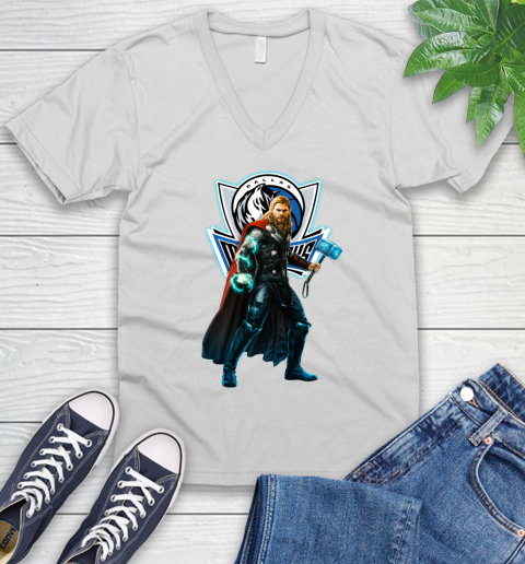 NBA Thor Avengers Endgame Basketball Dallas Mavericks V-Neck T-Shirt