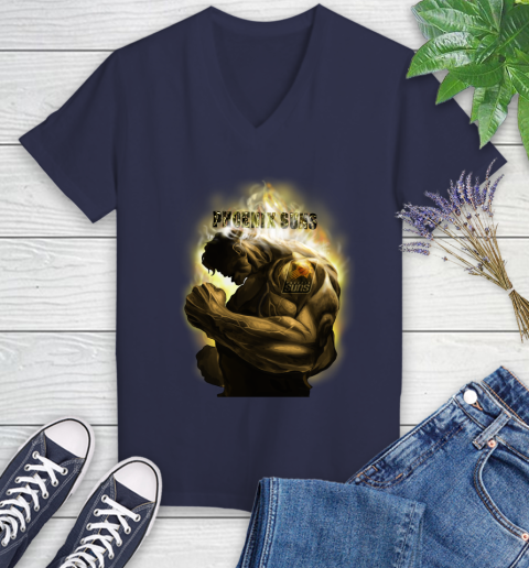 Phoenix Suns NBA Basketball Hulk Marvel Avengers Sports Women's V-Neck T-Shirt 12