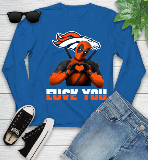 NHL Denver Broncos Deadpool Love You Fuck You Football Sports Youth Long Sleeve 10