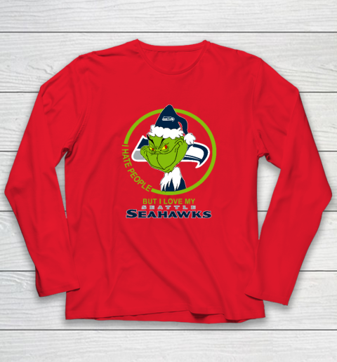 Seattle Seahawks NFL Christmas Grinch I Hate People But I Love My Favorite Football Team Long Sleeve T-Shirt 12
