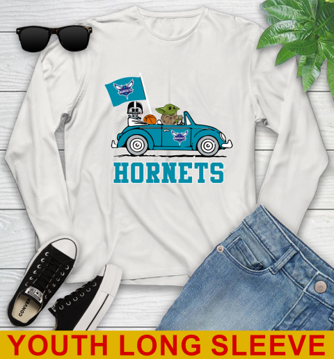 NBA Basketball Charlotte Hornets Darth Vader Baby Yoda Driving Star Wars Shirt Youth Long Sleeve 12