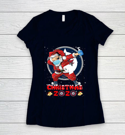 Winnipeg Jets Funny Santa Claus Dabbing Christmas 2020 NHL Women's V-Neck T-Shirt 2
