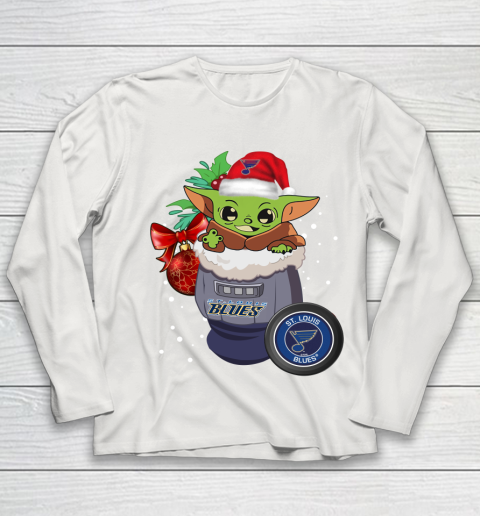 St.Louis Blues Christmas Baby Yoda Star Wars Funny Happy NHL Youth Long Sleeve 11