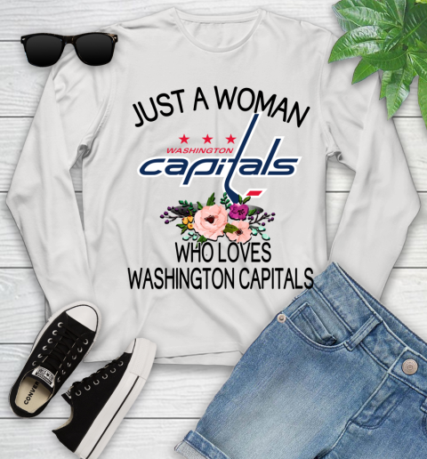 NHL Just A Woman Who Loves Washington Capitals Hockey Sports Youth Long Sleeve